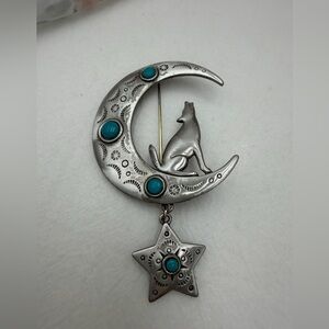 Southwest JJ Wolf and Star Brooch